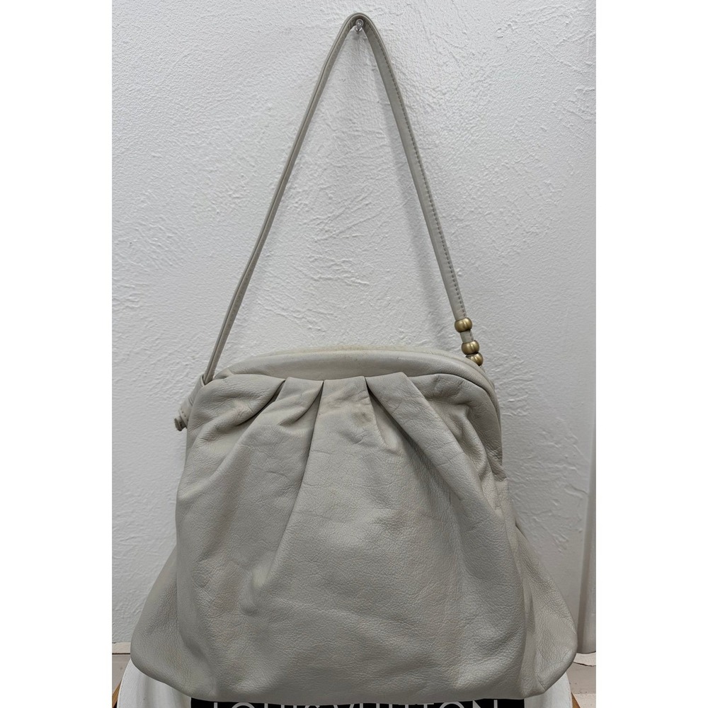 HOBO International Gray Leather Pleated Shoulder Bag Slouchy Purse Dust Bag - Picture 2 of 9